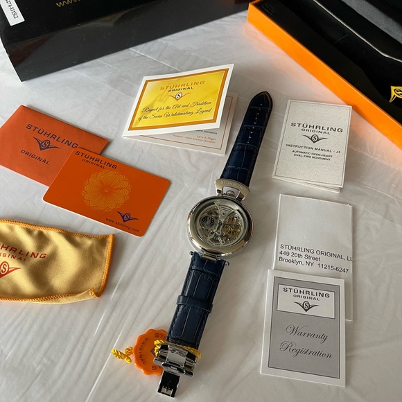 Stuhrling 127A Special Reserve Emperor Grandeur Skeleton Auto Dual Time Men *New - Picture 3 of 9